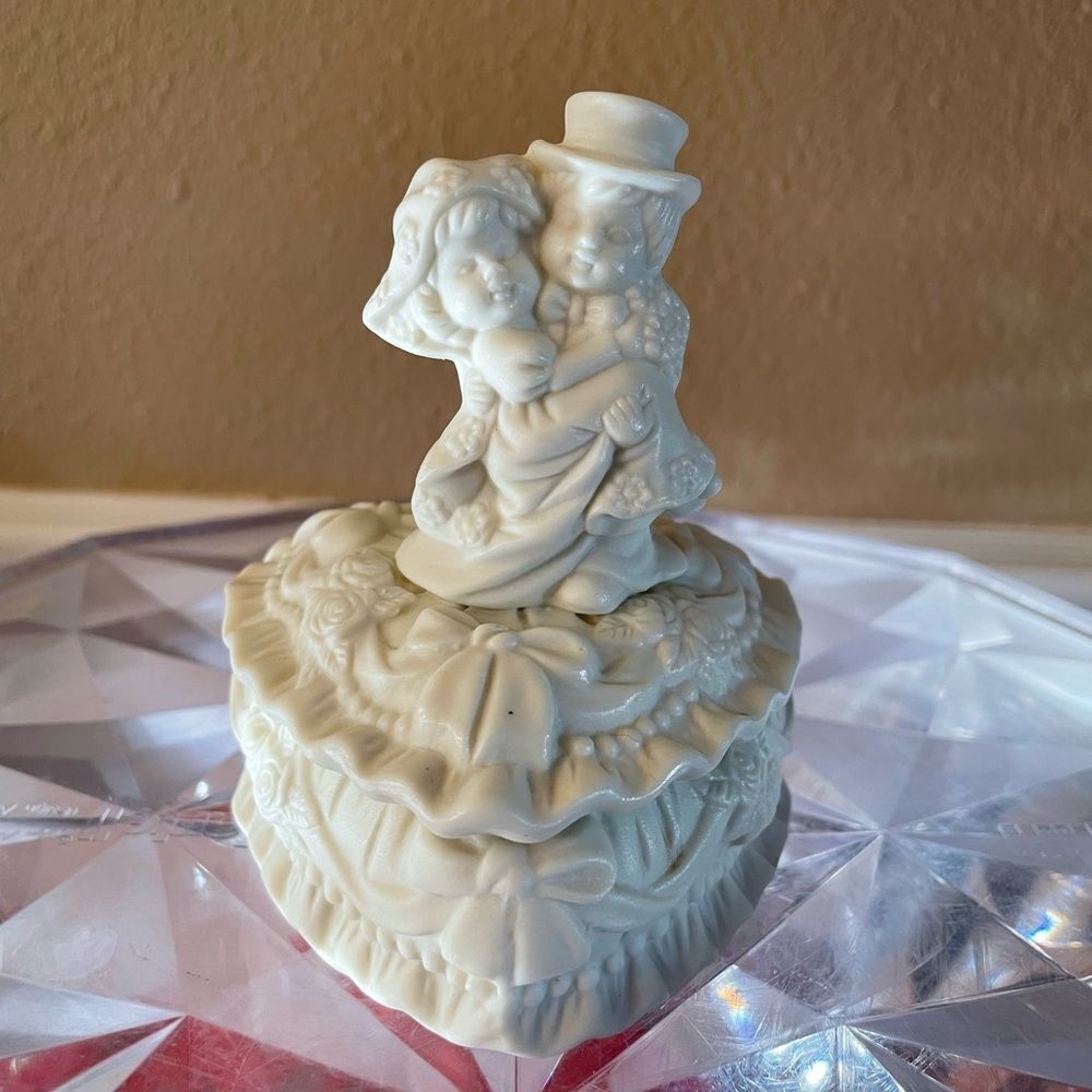 Porcelain Bride and Groom Trinket Heart Shaped Wedding Box